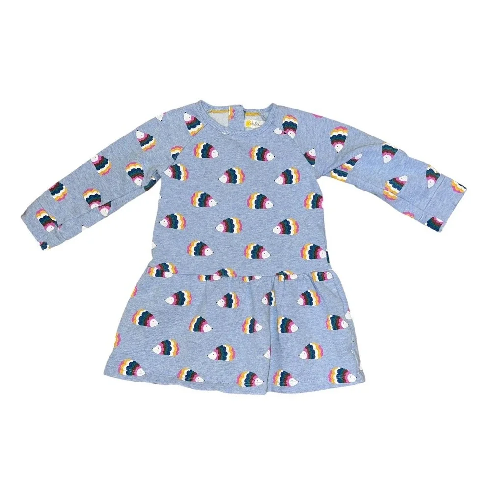 Baby Boden Blue Rainbow Hedgehog Print Long Sleeve Dress 18-24M Mini Boden
